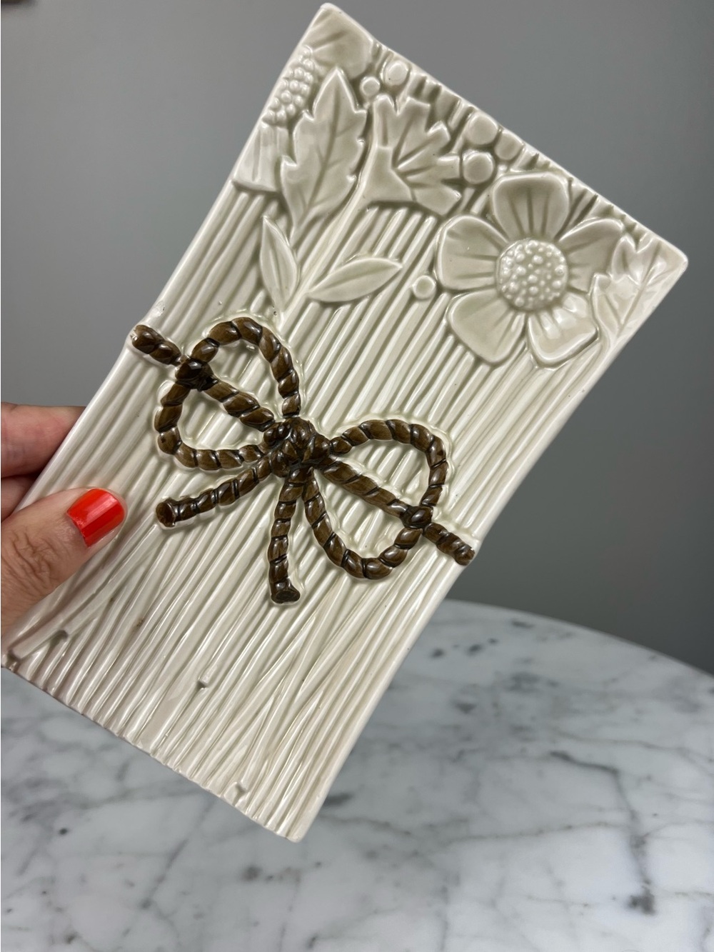 Vintage 70s Fitz and Floyd Daisy Bouquet Trinket Tray – Cream & Brown